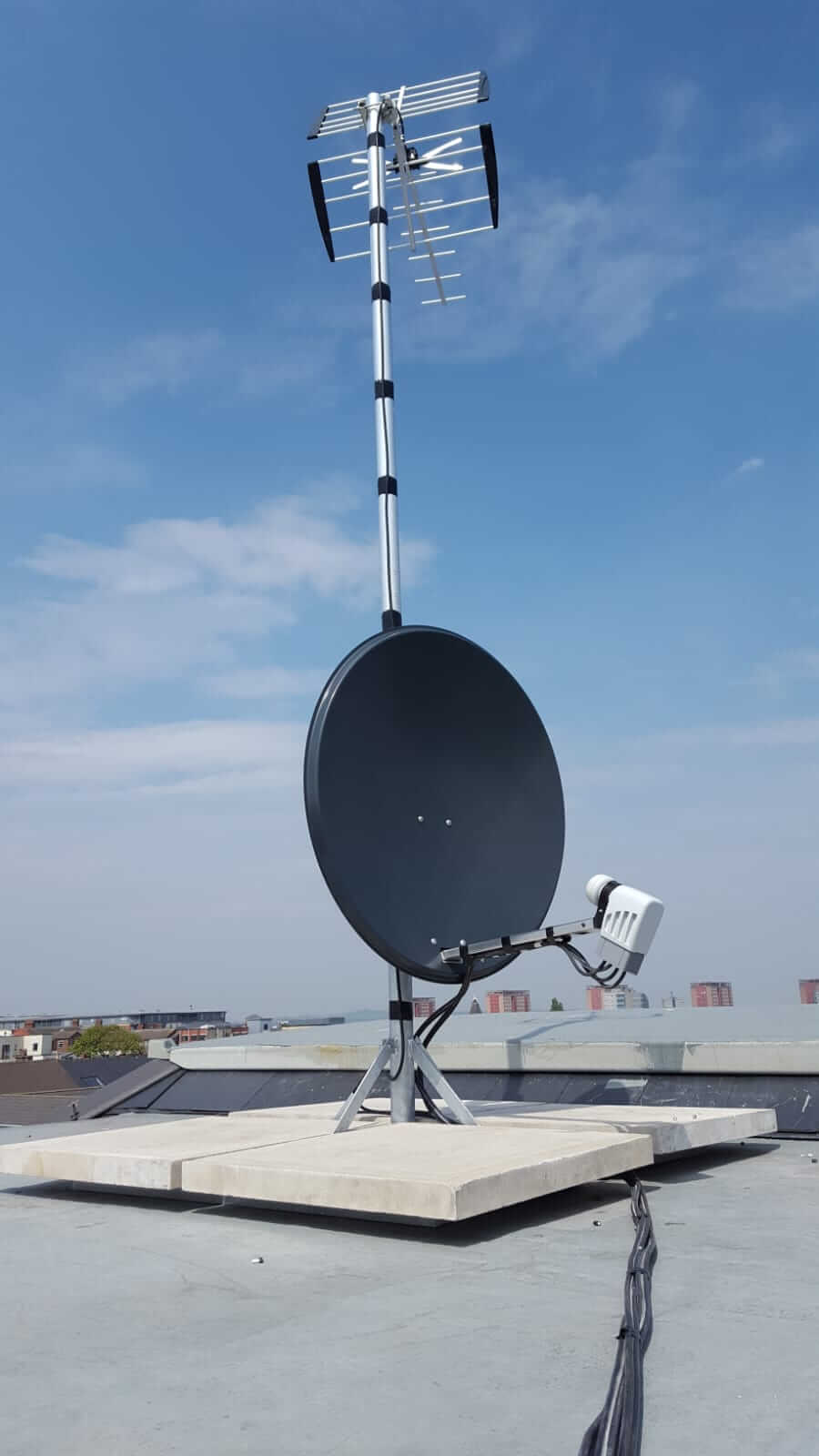 Satellite and aerial equipment installed on a residential property